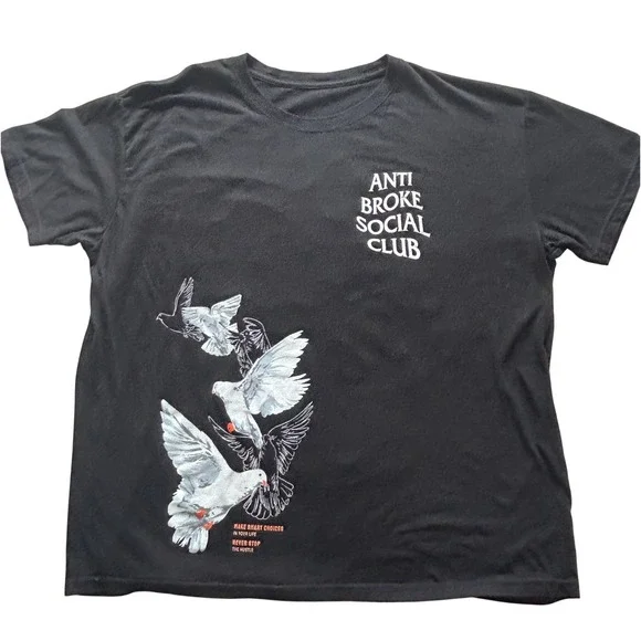 Anti Broke Social Club Graphic Tee 2XL Black Pigeons Streetwear Parody Hustle - Picture 1 of 5